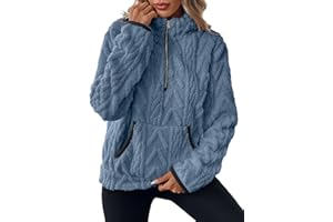 ROFUSSO Damen Fleece Sweatshirt Teddy Fleecepullover Winter Oversize Sweatshirt Warm Plüschjacke mit Taschen