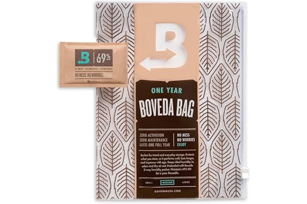 Boveda pour cigares | sac humidificateur de taille moyenne | sachet Boveda régulateur d'humidité dans les 2 sens à 69% d'HR inclus | rangement pour 10 à 15 cigares | 1 article