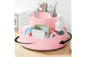 SAMSYOKI Obrotowy uchwyt na długopis, organizer na biurko, obrót o 360 stopni, z 11 przegródkami, wielofunkcyjny uchwyt na długopisy biurowe, do biura, do biura, domu, różowy