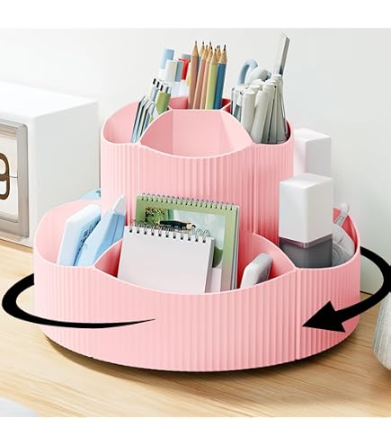 Organisateur De Bureau Rotatif 360° - 5 Compartiments - Pour Stylos, Pinceaux De Maquillage - Matériau ABS - Design Compact (diamètre 15 Cm) - 3