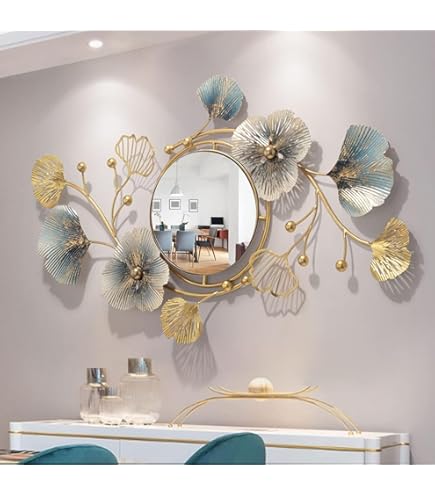 Buy DECOFURIQ Luxury Golden Flower Design Wall Mirror – Round