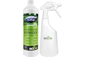 BIOLAB Set di pulizia robot tosaerba biologico (1000 ml concentrato con flacone spray) per la pulizia del robot tosaerba, adatto per Gardena, Husquarna, Bosch, Stihl, Einhell, Worx, Yard Force, ecc.