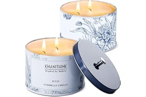 KWANITHINK Velas Citronela, 2 x 240g Vela de Citronela Exterior Interior, Juego de Velas de Citronela, Velas de Soja Natural para Jardín, Camping, Viajes, Regalos