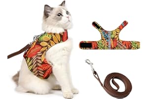 HIPET Cat Harness and Leash for Walking Escape Proof Air Mesh Fabric Outdoor Walking Vest with Reflective Strips for Cute Cats and Small Dogs (Gold, XL)
