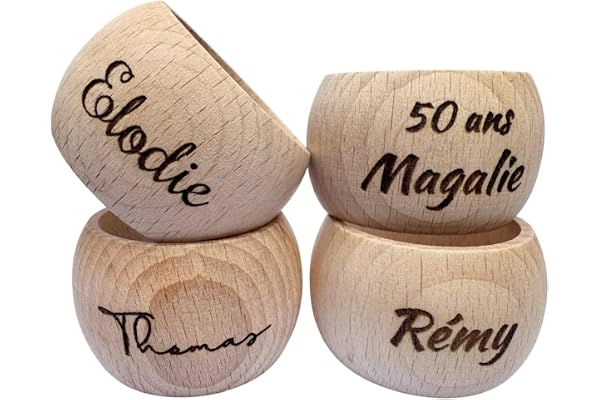 Rond de serviette en bois personnalisé prénom, anneau personnalisé en bois décoration de table, Art de la table, Cadeau Noël, Anniversaire et Mariage
