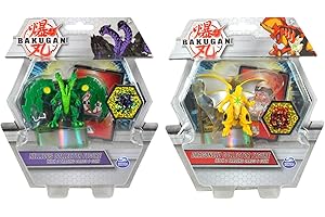 TOPTOYS2U BARGAIN BUNDLES Bakugan – Lot de figurines de collection de luxe avec 2 cartes et pièces de monnaie dans chaque paquet – Vert nillious et jaune dragonoïde