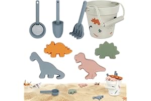 HIULLEN Jouet de Sable en Silicone, 8 pcs Kit de Jouets de Plage, Jouet Bac a Sable Enfant avec Seau à Sable Pelle Moules à Sable pour Bac a Sable Intérieur Extérieur Jouets de Jardin
