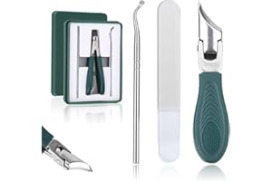 LASUROA 3pcs Ingrown Toenail Clippers Set, Eptchn Professional Slanted Beveled Eagle Beak Nail Clippers with File & Tear Tool for Thick Nails & Seniors (Green)