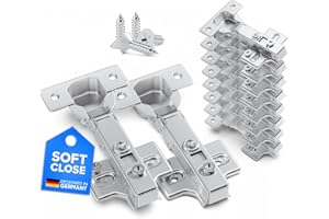 LIVING-TEC Scharnier mit Softclose - Automatik clip-on SOFTCLOSE Schanier 100 Grad Öffnungswinkel, vormontierter Montageplatte, vernickelt (8 Stück/Eckanschlag)
