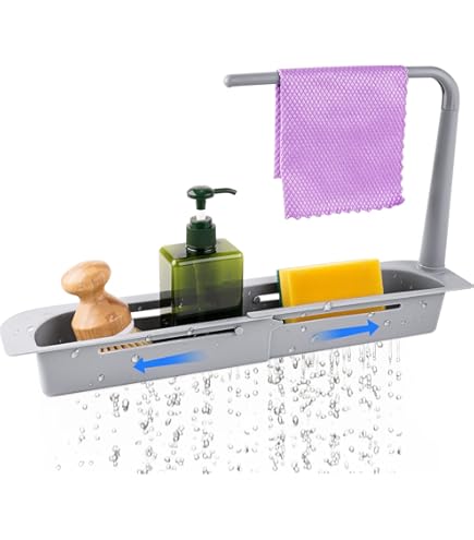 Organizer Telescopico Per Lavello Da Cucina – Scolapiatti Regolabile In Plastica (Nero, 23-34 Cm)