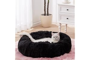 SunStyle Home Donut Dog Bed,Calming Round Dog Cat Bed Machine Washable, Soft and Fluffy Cuddler Pet Cushion Self-Warming Puppy Beds(Black 50CM)