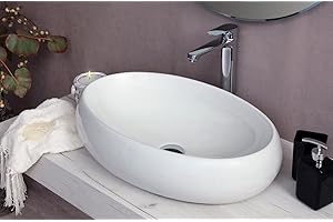 Yellowshop - Lavabo Da Appoggio Cm 60 x 41 Bacinella Lavandino Lavello In Ceramica Bianco Sanitari Bagno Design Moderno Modello Goa
