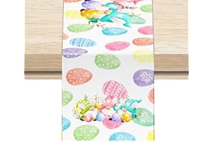 ANOTION Easter Table Runner, Table Runners 90 Inches Long, Table Runner with Eggs and Gnome Pattern for Spring Decorations and Easter Party Supplies