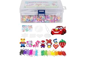 NOA HOME DECO Bügelperlen Set in Organizerbox,3000 bunten Midi Bastelperlen mit Durchmesser 5 mm & Große Stiftplatten 4er Set für in Volltonfarben Mix, kreativer Bastelspaß für Groß und Klein