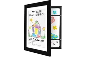 Americanflat Negro Marco Dibujos Infantiles A4 - Cuadro de Almacenamiento para Niños para 100 Unidades, Proyectos de Arte, Puzzles, Fotos y Decoración - Madera Compuesta con Vidrio Resistente