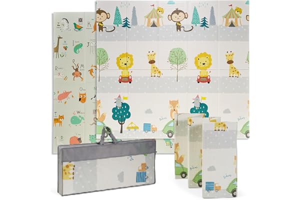 Buddy Baby - Tapis de jeu XXL pour bébé, 180 x 200 cm, double face, rembourré, pliable et avec sac de transport - Dès la naissance - Idéal comme cadeau