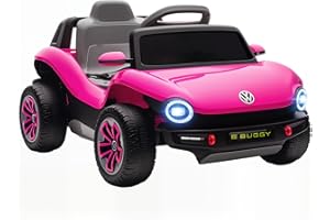 AIYAPLAY Volkswagen E-Buggy Licensed Electric Car for Kids, 12V Kids Electric Ride on with Remote Control, Suspension, Slow Start, LED Lights, USB, Music, Horn, for Ages 3-6 Years, Pink