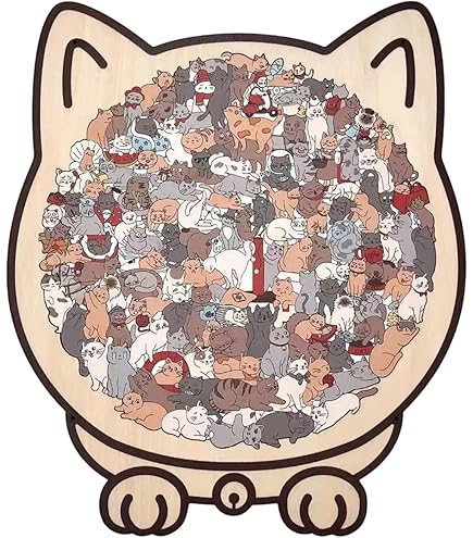 Holzpuzzle Katzenform – 135 Teile, Morandi Macaron Farben, Mit Silhouettenrahmen, Dekorativ & Entspannend Für Katzenliebhaber
