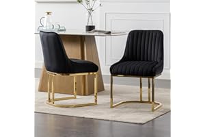 chairus Dining Chairs Set of 2 Velvet Upholstered Kitchen Chair with Metal Legs Armless Side Chairs for Living Room (Black-2)