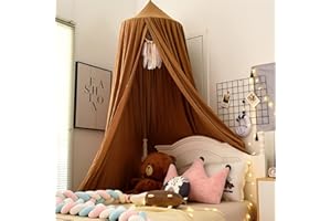 Surwin Dosel de Cama para Niños Niña Bebés Mosquitera Dosel Cama Individual Matrimonio, Color Sólido Redonda Toldo de Cuna de Castillo de Dormitorio Decoración de Dormitorio (Café)