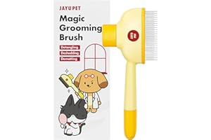 JAYU PET Magic Grooming Brush – Cat Brush for Shedding, Dual-Length Stainless Steel Bristles, One-Click Self-Cleaning, Vertical Deshedding Comb, Professional Pet Grooming Tool