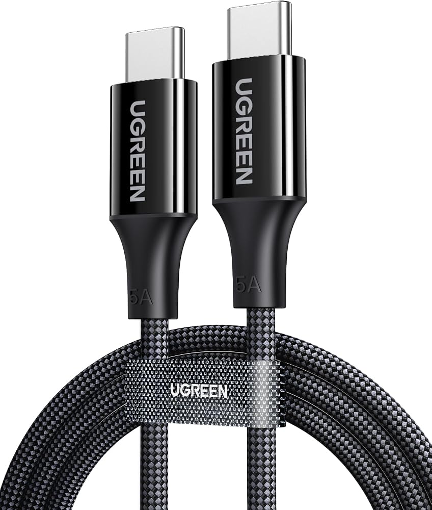 UGREEN USB-C 100W 5A QC PD Örgülü Hızlı Şarj Kablosu, 1 Metre, Siyah, 65249