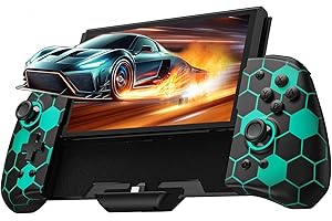 PALPOW Lumineuse Switch Controller Compatible avec Nintendo Switch/OLED, Luminpad ergonomique Switch contrôleur de poche, monobloc Joypad Controllers - 7 LED couleurs/Turbo/Mapping, Nid d'abeille noir