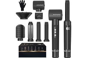 ‎UKLISS Air Styler 7 In 1, 110000 U/Min Hochtouriger Motor Haartrockner Warmluftbürste Set Mit 7 Aufsätze, Trocknen, Glätten, Locken, Volumengeben, Massieren der Kopfhaut, Ionen Pflege