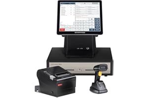 PETROSOFT All-in-One SmartPOS-129 Professional Cash Register for Small Business, POS Bundle Includes: Cashier Touch Screen Monitor, Customer-Facing Display, Cash Drawer, Scanner, Printer