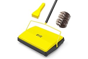 JEHONN Balai Mécanique Manuel à Cheveux de Cheval, sans Électricité, pour Tapis et Moquettes (Jaune)