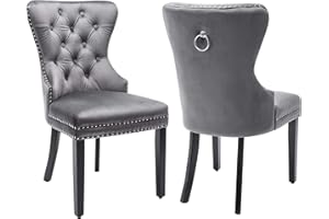 BTM Velvet Dining Chair Set of 2 Grey Fabric Studded With Knocker Upholstered Occasional Chairs Side Chairs With Armrest For Accent Restaurant Bedroom Living Room 2 PC