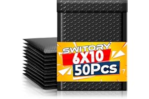 Switory Sobre acolchado A5 Negro 50 unidades, resistente al desgarro, sellado automático, para joyas, cosméticos, pinturas y más