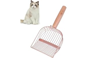 Misyue Metal Cat Litter Scoop with Deep Shovel,Non-Stick Cat Litter Scooper with Wood Handle for Litter Box,Durable Cat Litter Sifter for Clumping Litter