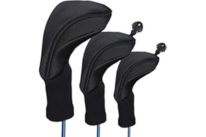 Honeyhouse 3 PCS Hölzerne Kopfzacken für Golf, Long Neck Head Covers für Fairway Woods Driver 1 3 5 Hybrids, 1680D Knit Golf Headcovers für Golf Club Für alle Fairway- und Driver Clubs (Schwarz)