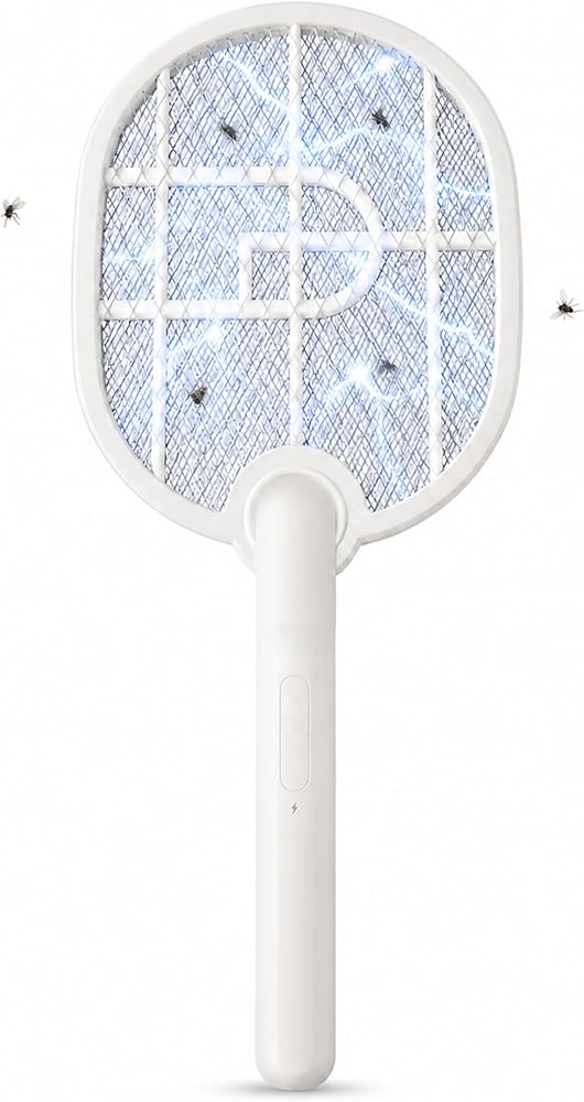 Coverzone Taşınabilir Sinek Öldürücü Mor Işık Tenis Raketi 21cm x 26cm Şarjlı Dekoratif Yatak Odası, Çocuk Odası, Bebek Odası Sinek Kovucu USB Şarjlı USB-016 (Beyaz)