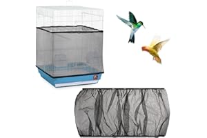 JEYORZY 1 Pièces Couverture de Cage à Oiseaux, Nylon en Filet de Protection pour Cage Oiseaux Lavable, Ventilé est Antipoussière, Housses Anti Graine pour Cages à Oiseaux, Réglable 152-180cm, noir-L