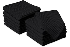 Encasa XO Küchenhandtücher und Waschlappen aus Baumwolle | Schwarz | Waffel- und Flachgewebe-Geschirrtuch | Geschirrtuch-Set | 30x30 cm | Wiederverwendbar und schnell trocknend 12er-Satz