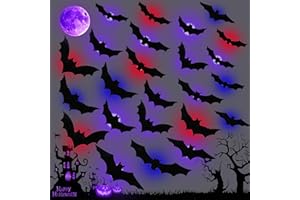 ANIEPAA 24 Unidades Murcielagos Halloween Decoracion, Luminosos 3D Pegatinas Halloween PVC Murcielagos Pegatinas Pared Decorativas con Luces LED para Interiores Puertas y Paredes Artículos Fiestas (Colorido)