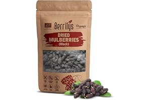 Berrilys, Organic Sun-Dried Black Mulberries, 280 gr, Raw, Gluten Free Mulberry, No Preservatives, No Additives, No Colorings