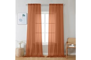 Chyhomenyc Orange Sheer Curtains 96 inches Long 2 Panels, Light Filtering Soft Airy Solid Elegant Voile Window Treatment Drapes for Bedroom Living Room Wedding Party Decor, 42 Wx96 L, 8FT L
