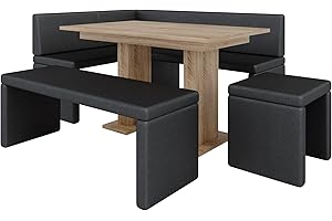 FURNISTAR Eckbank Akiko mit Tisch und Bänken - Eckbankgruppe für Ihrem Esszimmer, Küche modern, Sitzecke, Essecke. Perfekt für Küche, Büro und Rezeption. Solide Verarbeitung (Soft 11, 168x128 Links)