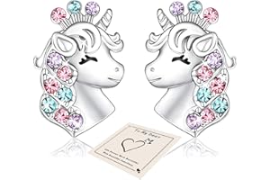 Sfoni Silver Stud Earrings for Women, Hypoallergenic S925 Sterling Silver Unicorn Earrings Cute Bling Cubic Zirconia Earrings Fashion Jewellery Gifts for Her Teen Girls with Gift Card & Box