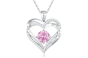 CDE Necklaces for Women Birthstone Pendant, Sterling Silver Love Heart Rose Gold Jewellery Gifts for Mum Her Wife Girlfriend Anniversary Birthday Mothers Day Christmas