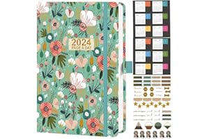 Nitukany 2024 Diary A5 Page a Day Runs January 2024 to December 2024 Appointment Book Monthly Weekly Hourly Planners with Calender Planner Stickers, Banded Hard Cover, Inner Pocket 5.7"x8.3"