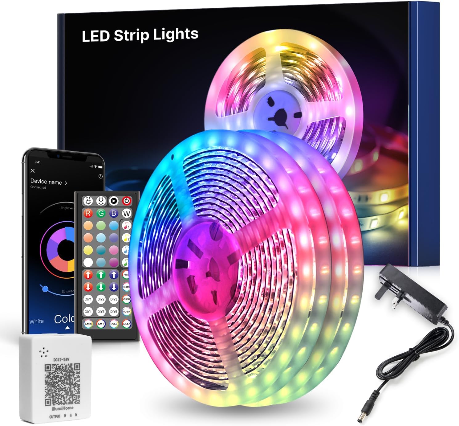 Mexllex LED Strip Lights 30m, Ultra-Long Lights Strip Music Sync Color Changing, Led Lights with App Control Remote, RGB Tape Light for Home Bedroom Party (2x15)