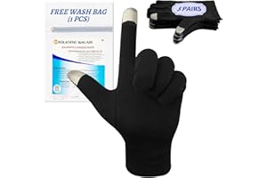Migliore Wear 5 Pairs Cotton Gloves for Eczema,Touchscreen Black Cotton Gloves, Moisturising Gloves for Dry Hands, Hand Care, Jewelry Inspection, Eczema Gloves for Adults with 1 Free Wash Bag