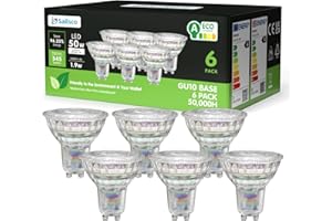 sailsco Classe A Lampadine GU10 LED Spot,1.9W (Equivalenti a 50W),345 Lumen,2700K Bianco Caldo,Risparmio Energetico LED GU10,Lunga Durata,Basso Consumo,36° Angolo del Fascio,Non Dimmerabile,6 Pezzi