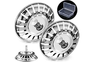 TOMARIO Upgraded Kitchen Sink Plug Strainer Stainless Steel Strainers Sink Plugs Replacement Drain Stopper for Food/Hair Catcher - UK Sinks Hole Diameter 78mm (2 Pack)