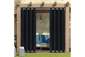 MINGPINHUIUS Outdoor Curtains Waterproof w/ Grommet (Top & Bottom) - Garden Gazebo Patio Windproof Blackout Thermal Insulated Privacy Curtain for Pergola Porch Pool (Black, 2 Panel 52''x84'') (CL1)