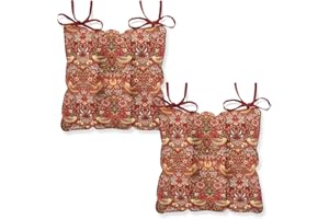 Harrison Cropper Seat Pads for Dining Chair William Morris Strawberry Thief Chair Pads with Straps, Set of 2 (Crimson)